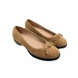 Ecco NEW Beige Suede Leather Sculpted LX Bow Top Round Toe Low Heel Ballet Flats